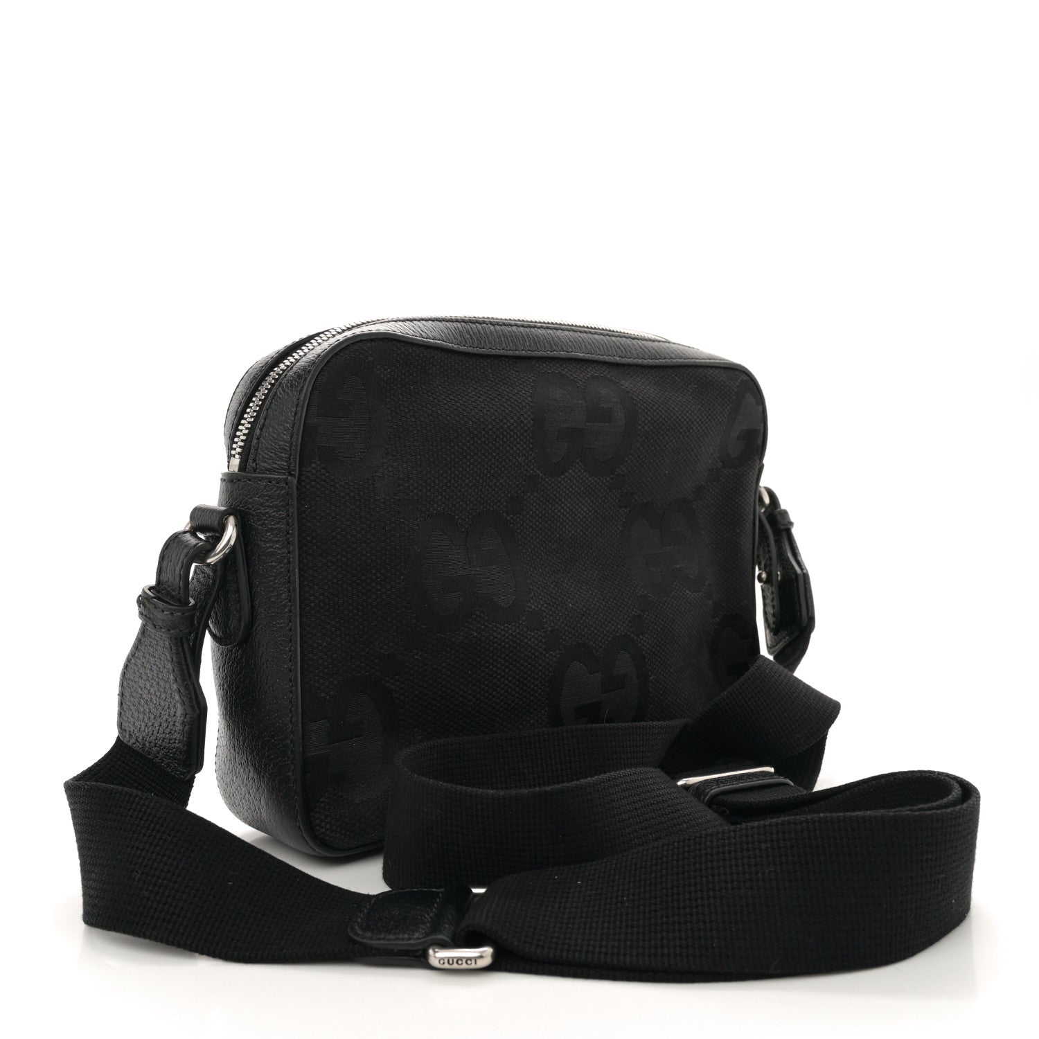 Monogram Jumbo GG Textured Dollar Calfskin Web Messenger Shoulder Bag Black