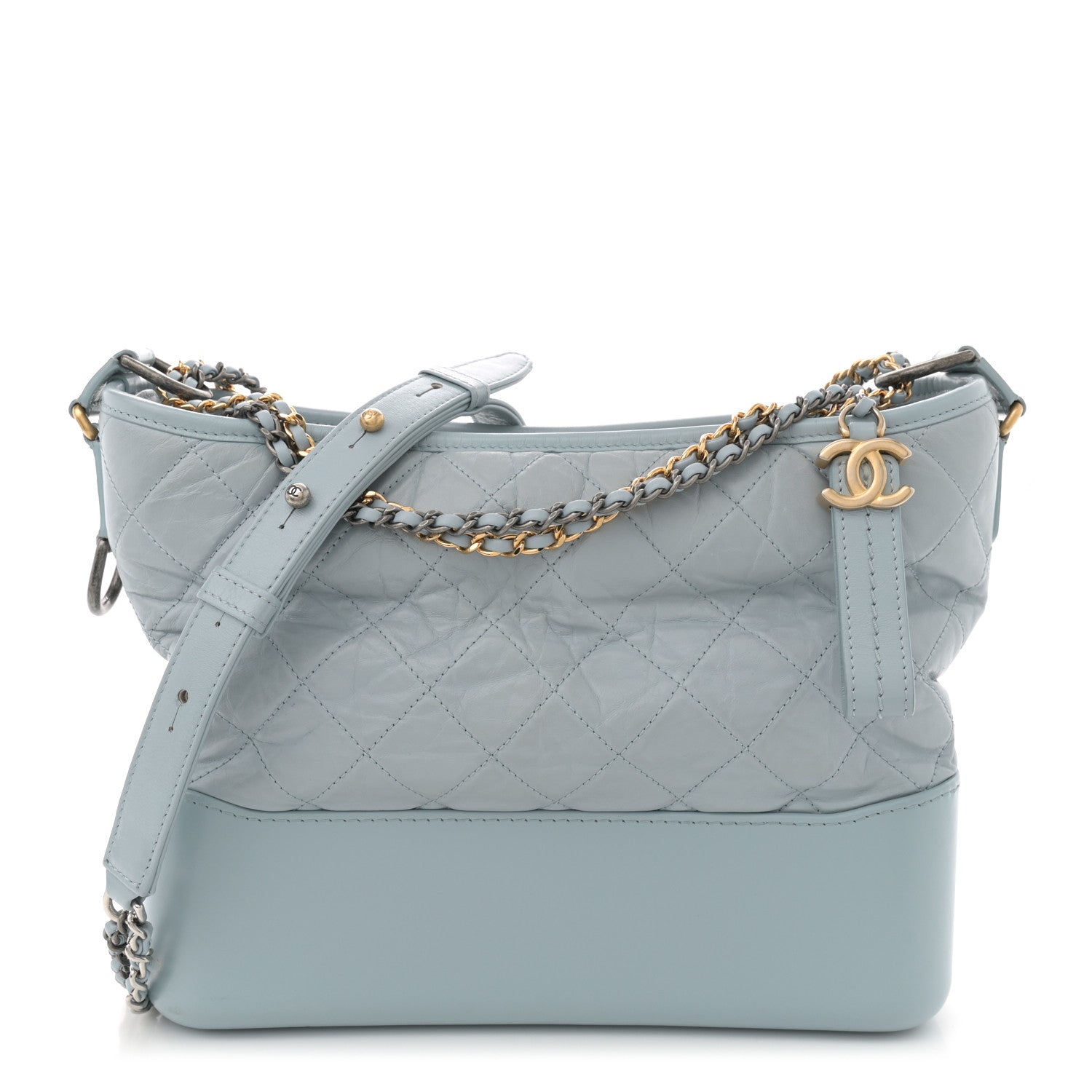 Aged Calfskin Quilted Medium Gabrielle Hobo Light Blue