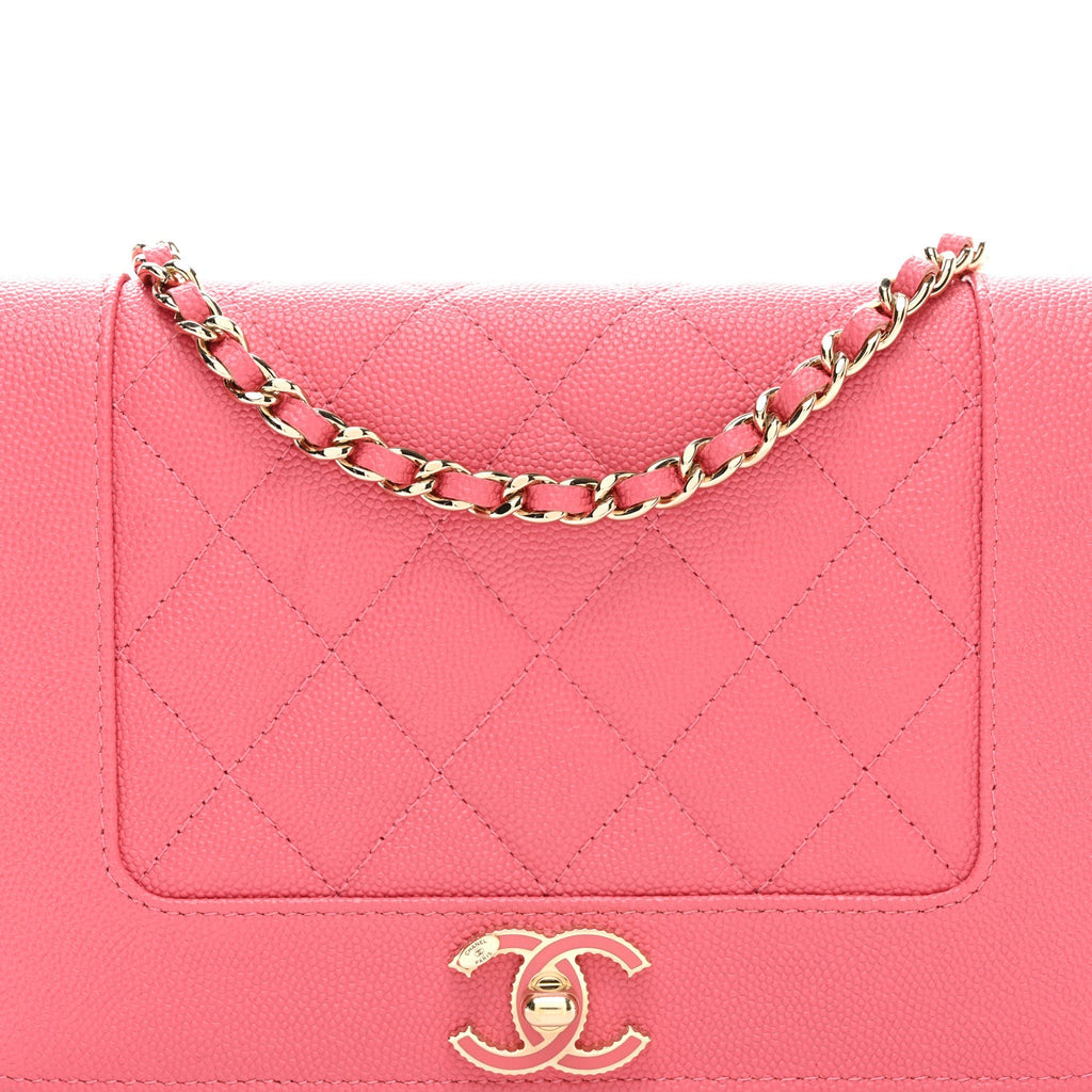 Caviar Quilted Vintage Mademoiselle Wallet On Chain WOC Dark Pink