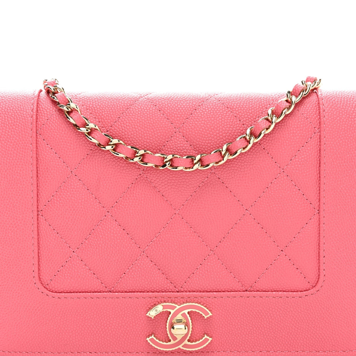 Caviar Quilted Vintage Mademoiselle Wallet On Chain WOC Dark Pink