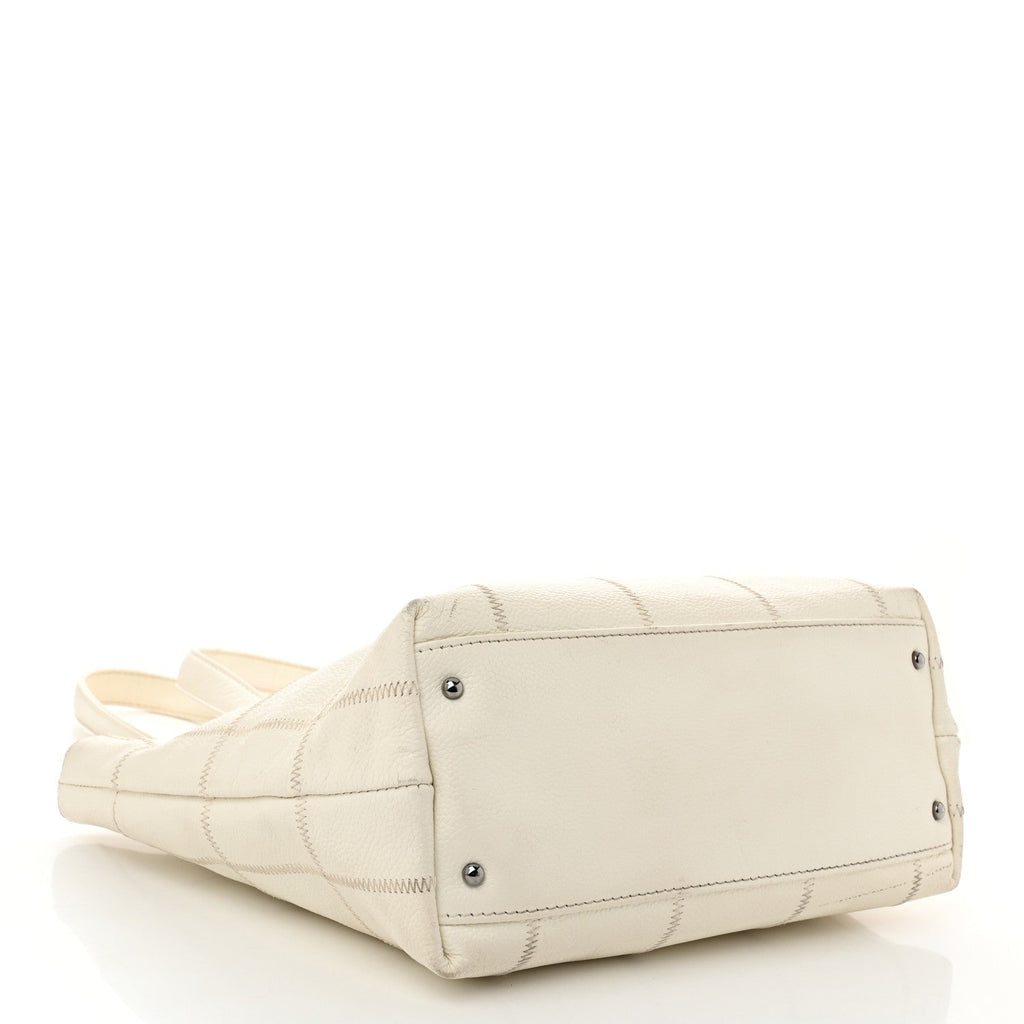 Caviar Square Stitched Tote White