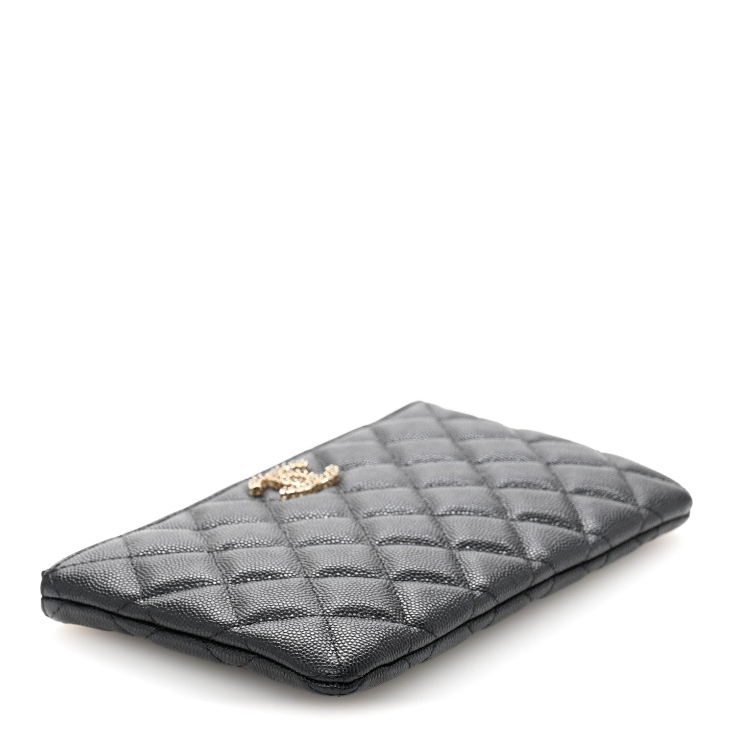 Shiny Caviar Quilted Strass CC Cosmetic Case Black