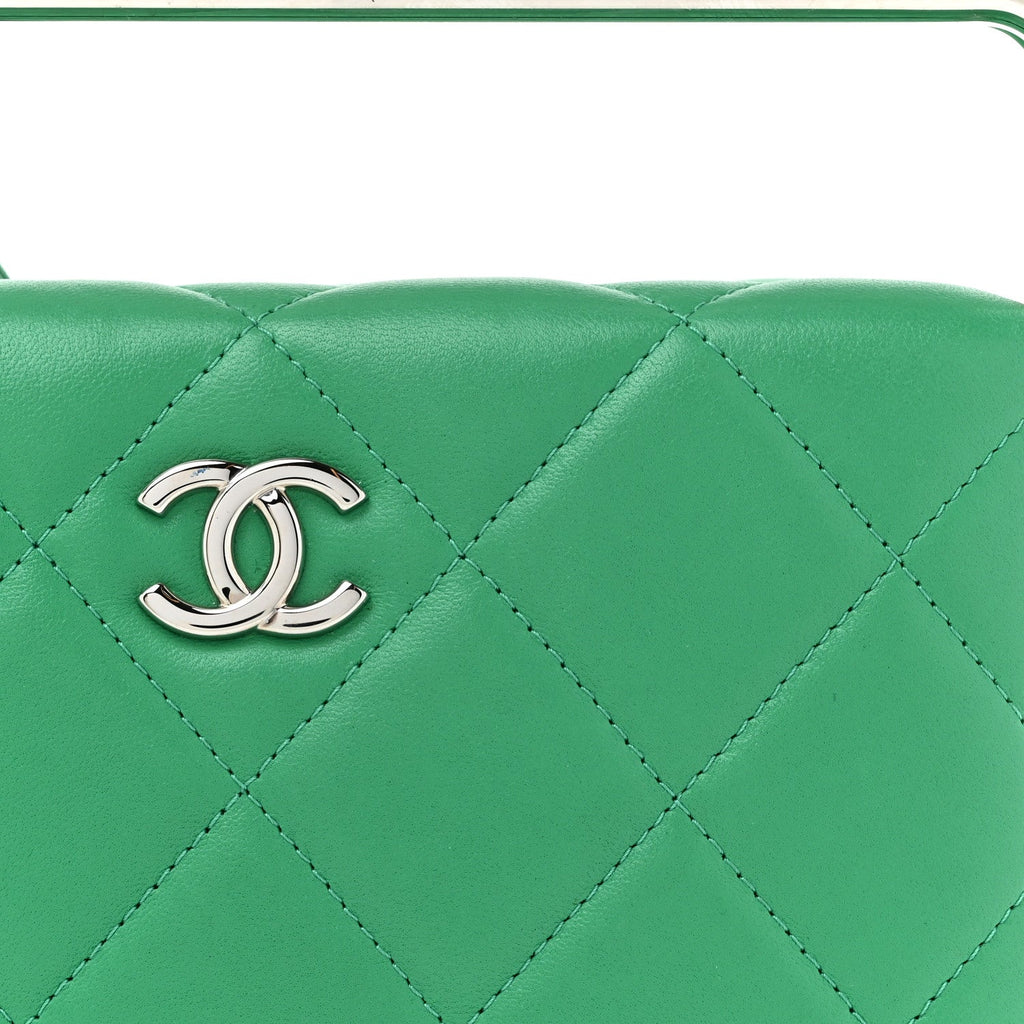 Quilted Lambskin Metal Bar Clutch Bag Green