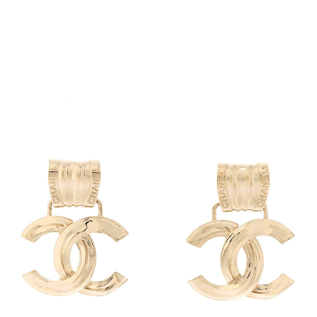 Metal CC Drop Earrings Gold