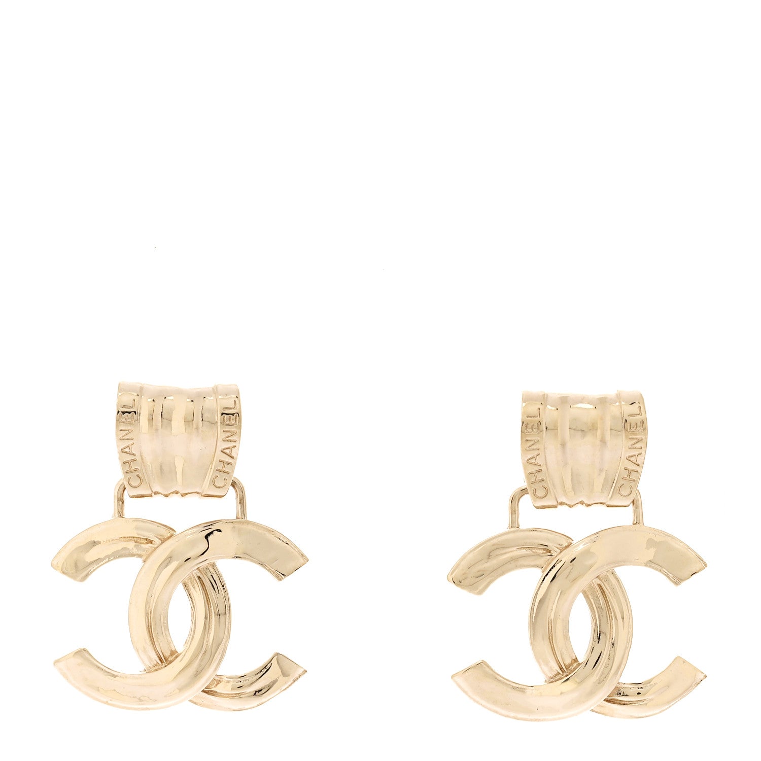 Metal CC Drop Earrings Gold