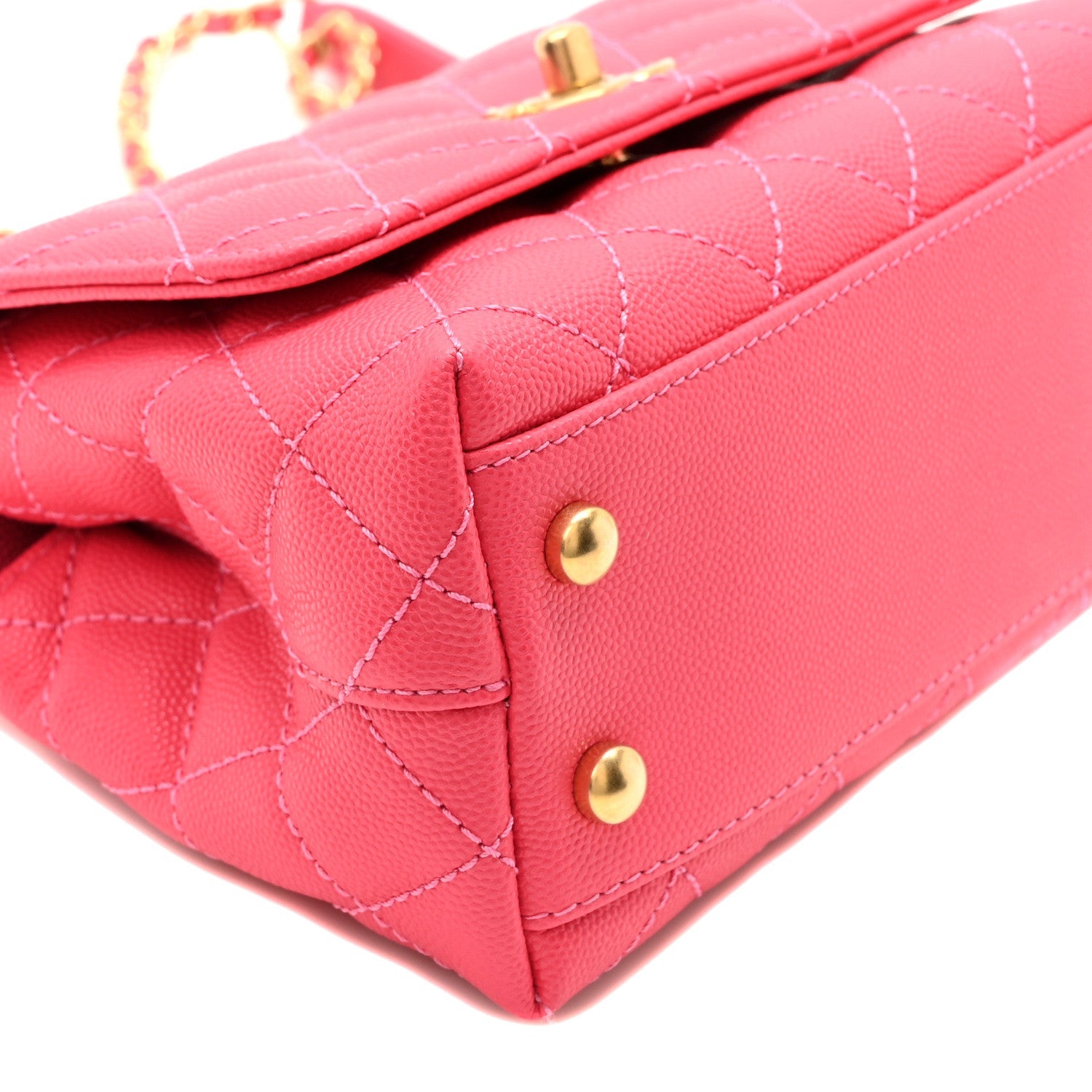 Caviar Quilted Extra Mini Coco Chain Handle Flap Dark Pink