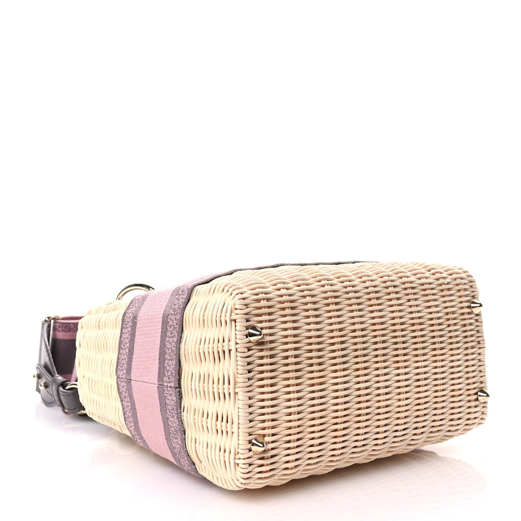 Wicker Oblique Medium Lady Dior Bag Pink Grey