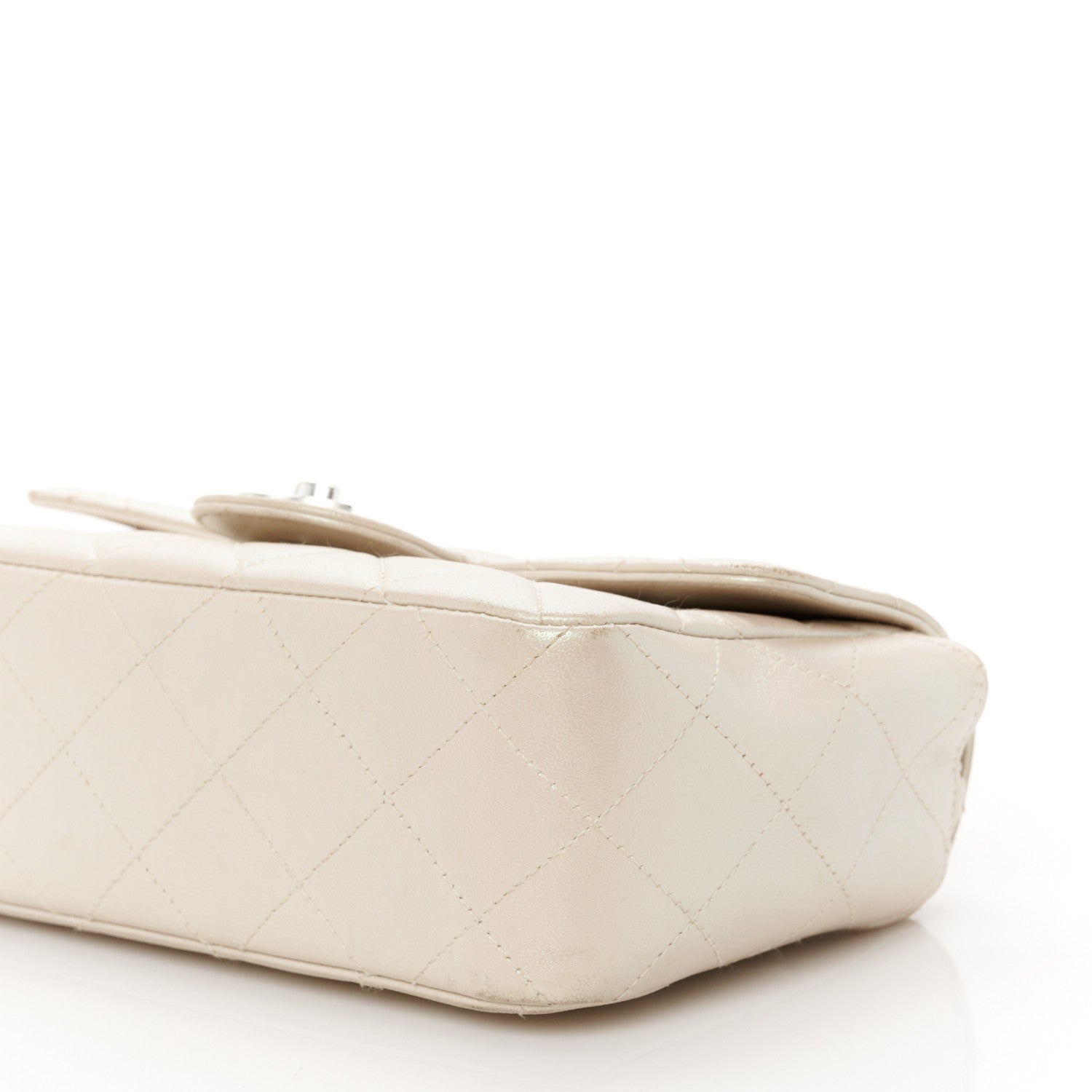 Iridescent Lambskin Quilted Mini Rectangular Flap Ivory