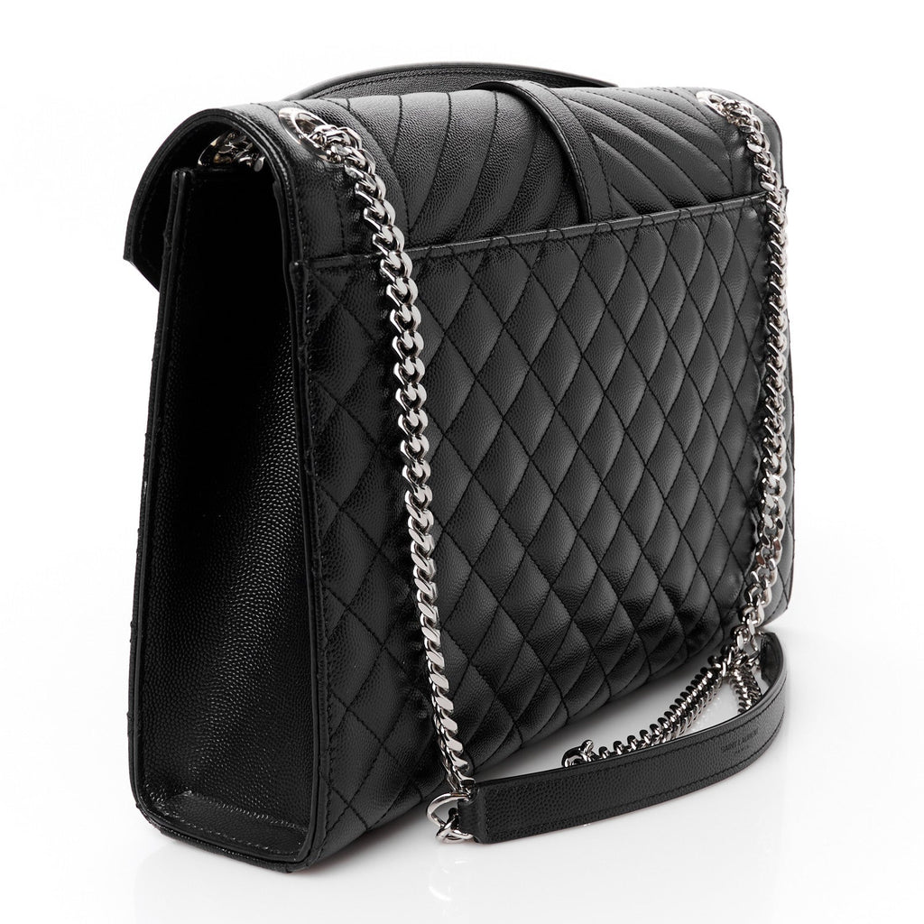 Grain De Poudre Textured Mixed Matelasse Large Triquilt Monogram Satchel Black