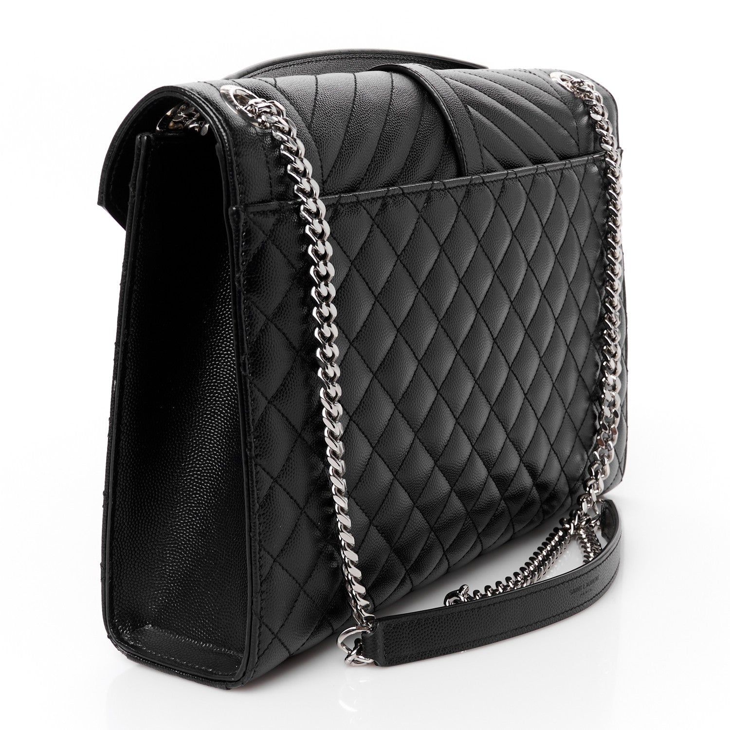 Grain De Poudre Textured Mixed Matelasse Large Triquilt Monogram Satchel Black