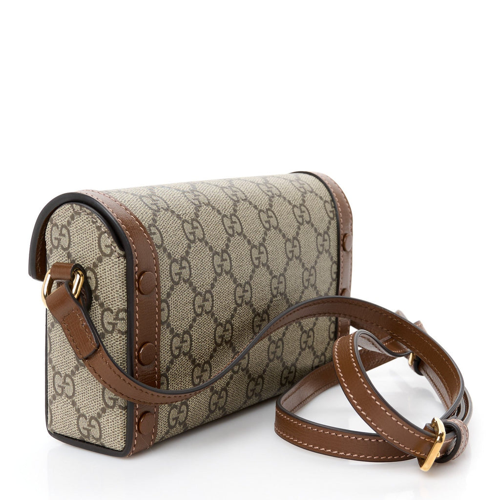 GG Supreme Monogram Mini Horsebit 1955 Shoulder Bag Beige Brown Sugar