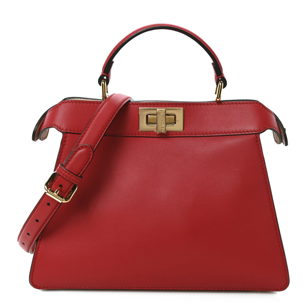 Vitello Seta Shiny Nappa Chinese Valentines Day Karligraphy Small Peekaboo I SEE U Satchel Panna Rosso inale
