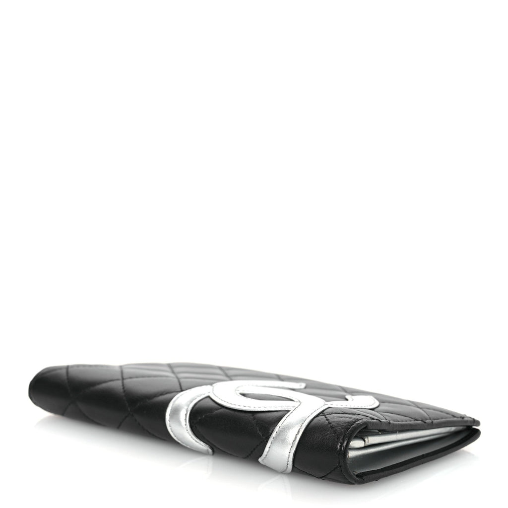 Calfskin Quilted Cambon Yen Wallet Black Silver
