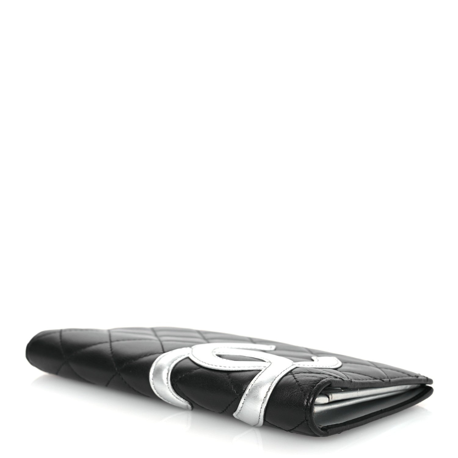 Calfskin Quilted Cambon Yen Wallet Black Silver