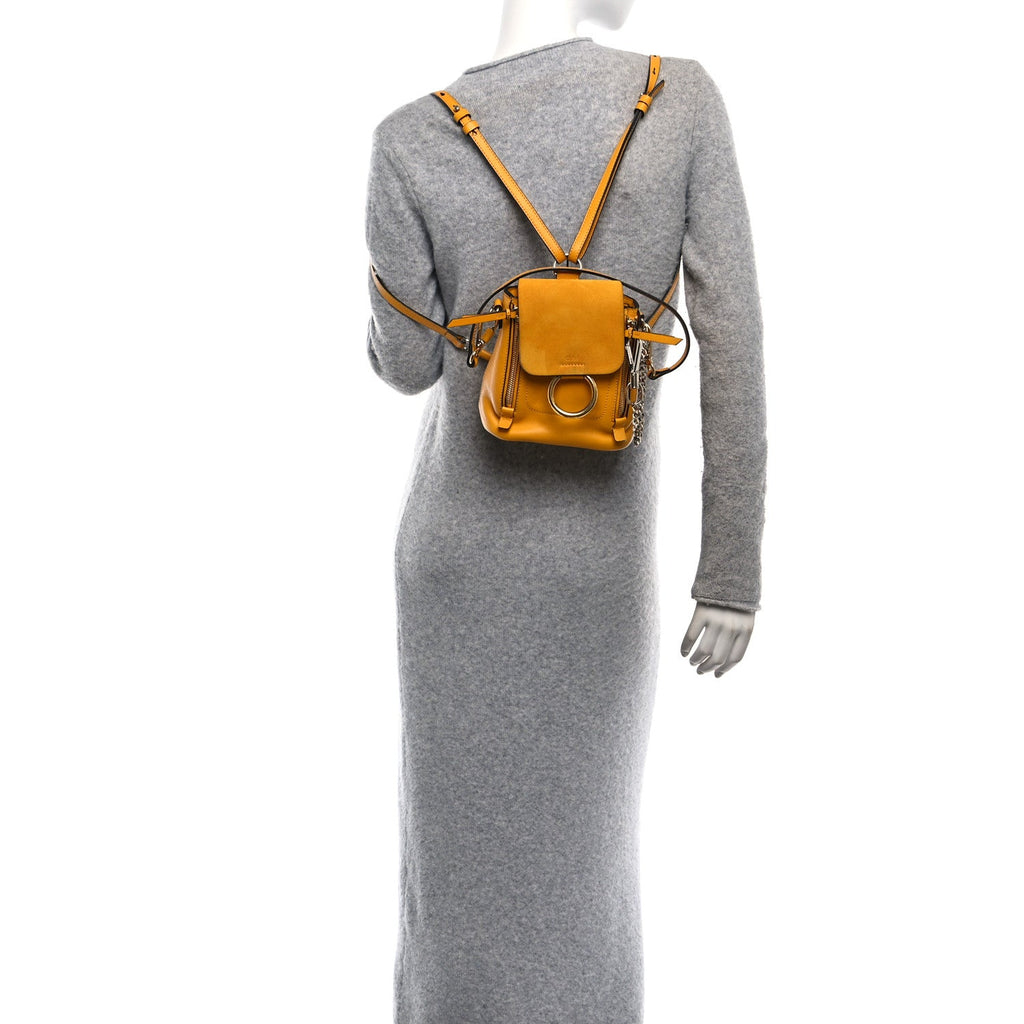 Suede Calfskin Mini Faye Backpack Dusty Yellow