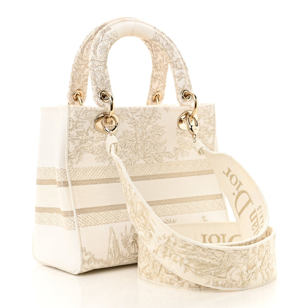 Canvas Around The World Stella Embroidered Medium Lady D-Lite White Gold