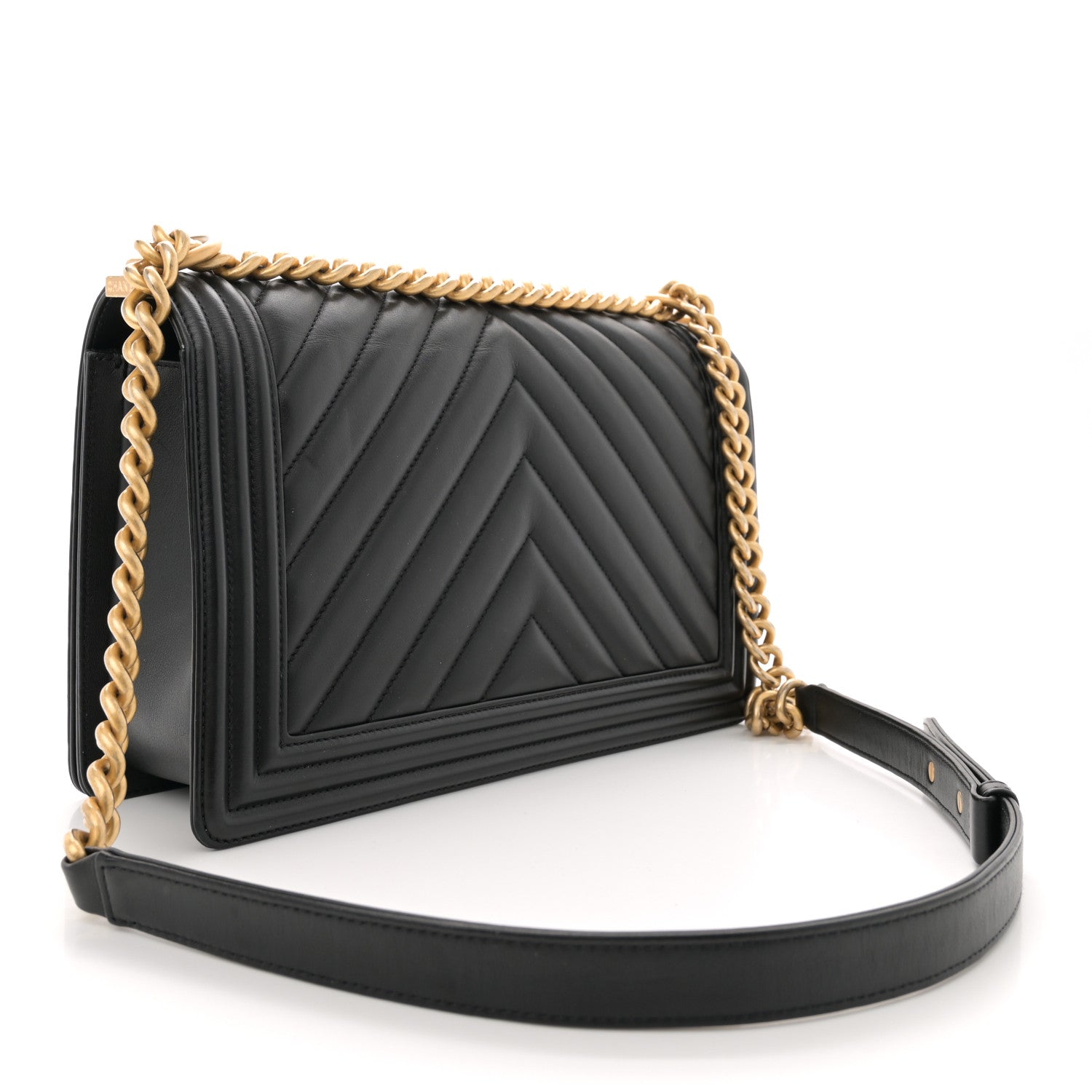 Calfskin Chevron Quilted New Medium Boy Flap Black