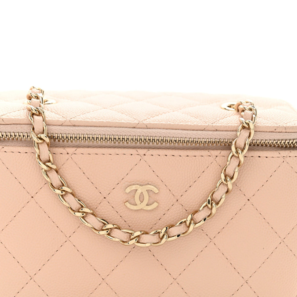 Caviar Quilted Small Vanity Case With Chain Light Pink