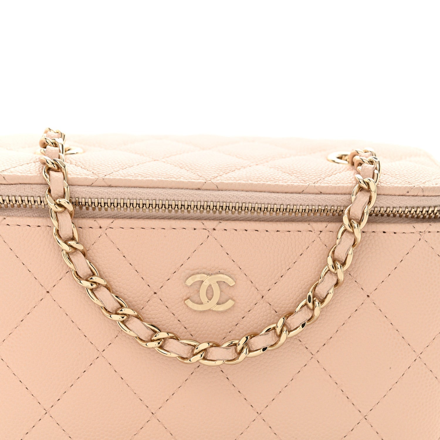 Caviar Quilted Small Vanity Case With Chain Light Pink