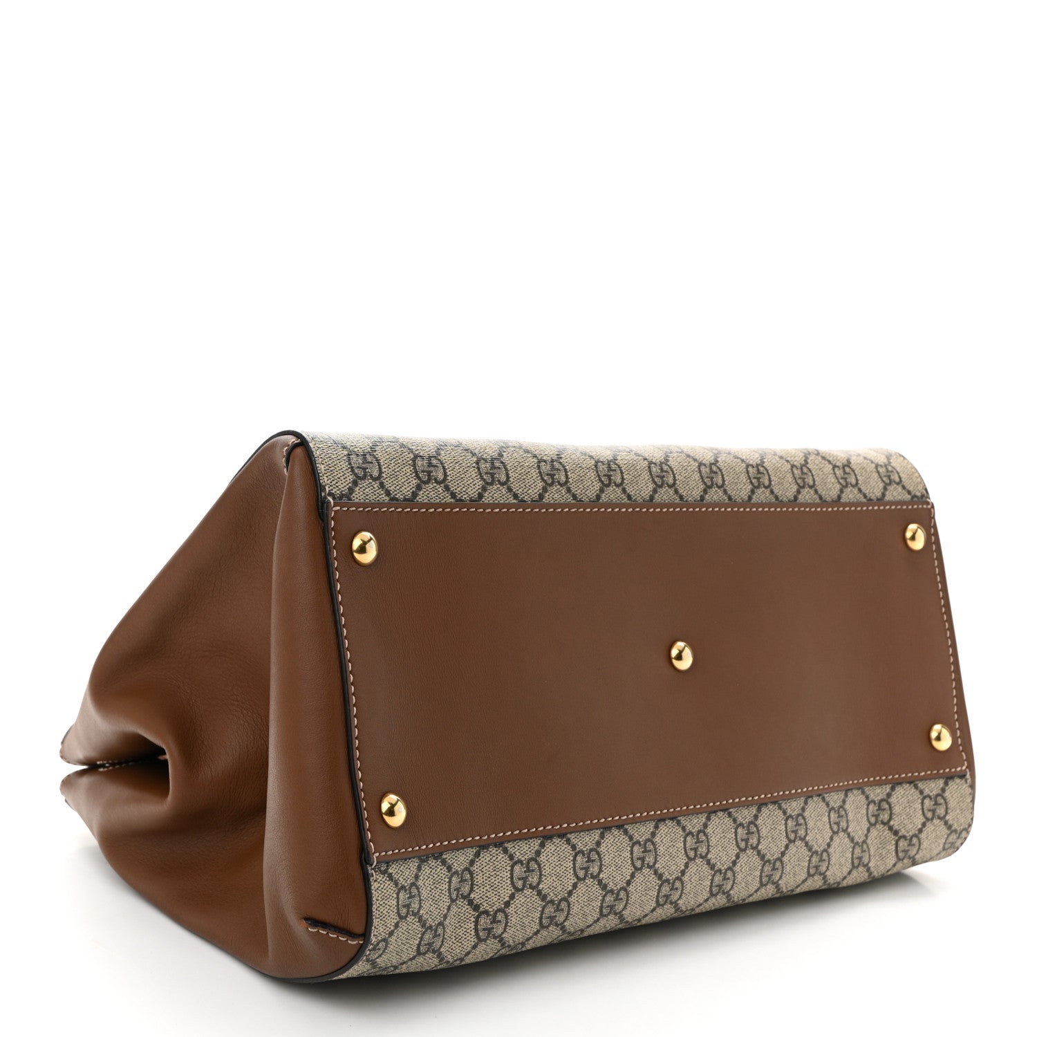 GG Supreme Monogram Moon Calfskin Top Handle Tote Bag Beige Ebony Tuscany