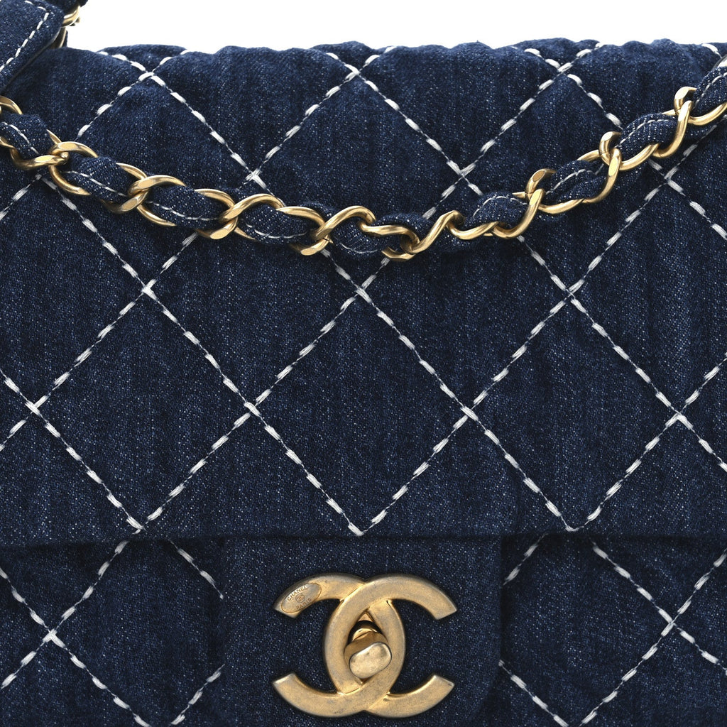 Denim Quilted Medium Denim Trip Single Flap Blue