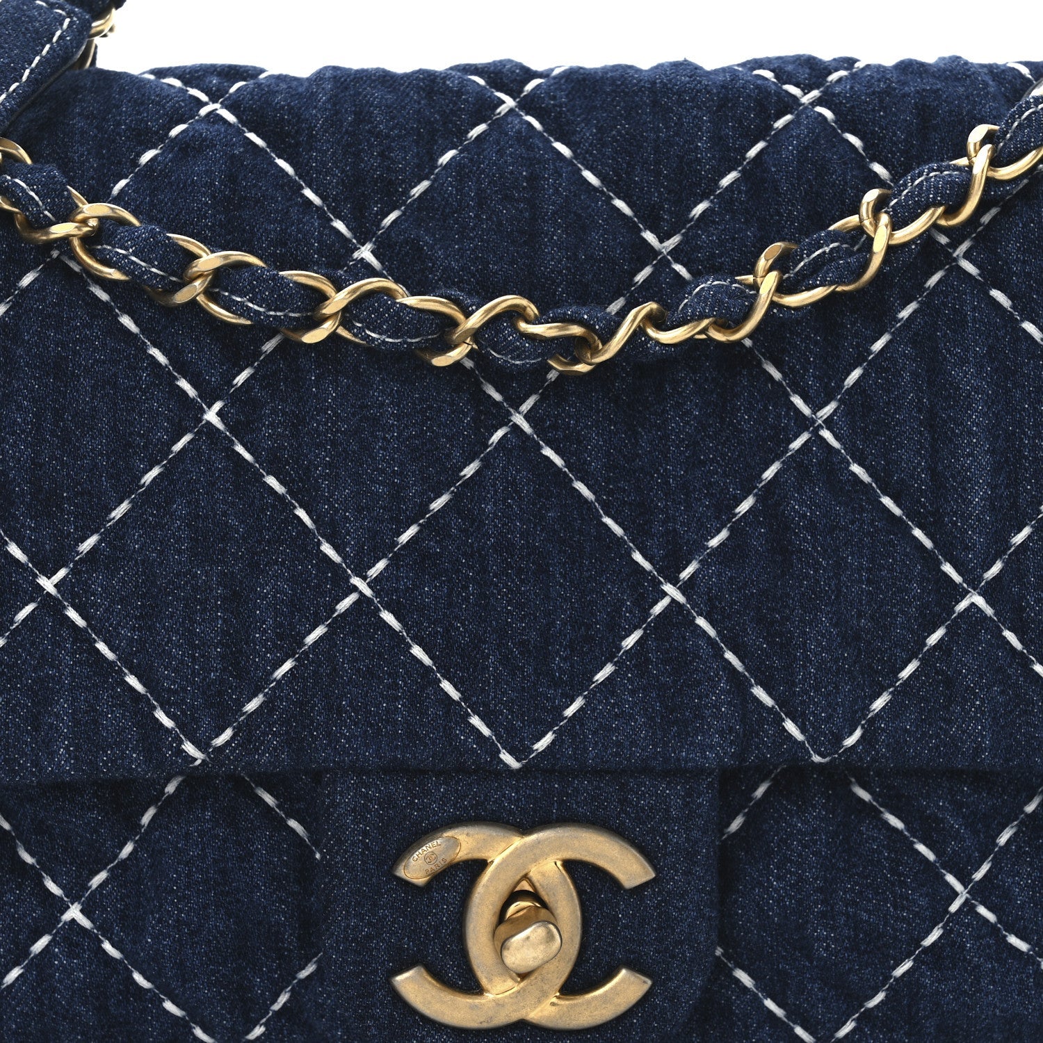 Denim Quilted Medium Denim Trip Single Flap Blue