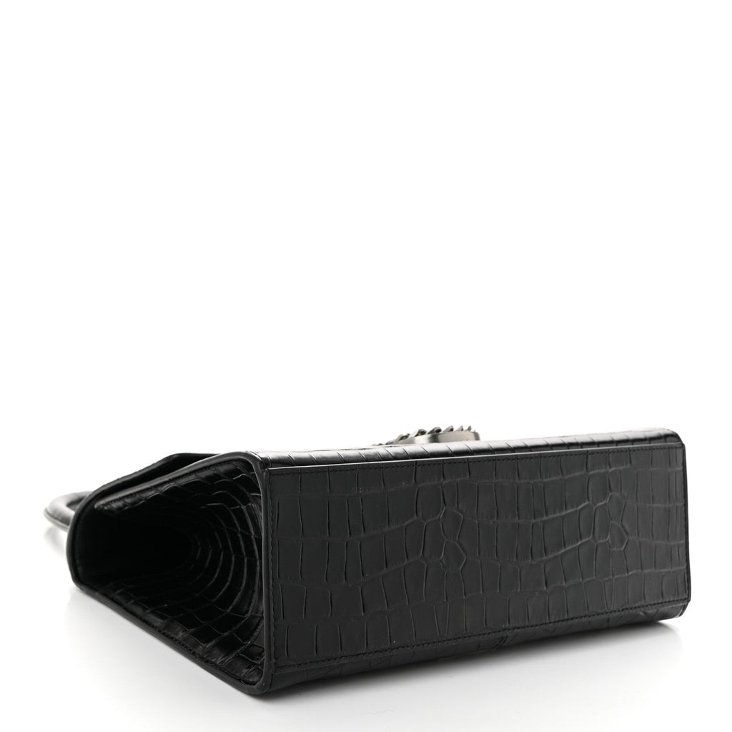 Calfskin Crocodile Embossed The St Marc Large Top Handle Bag Black