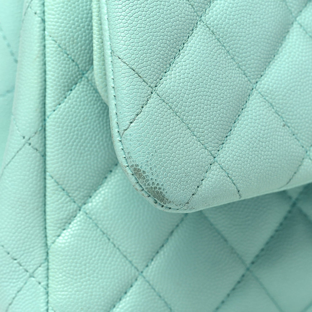 Caviar Quilted Jumbo Double Flap Light Green