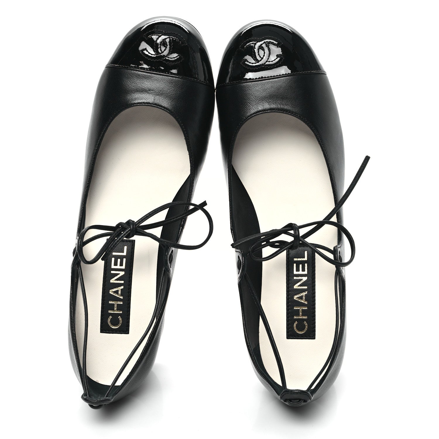Lambskin Patent Cap Toe CC Mary Jane Pumps 39 Black