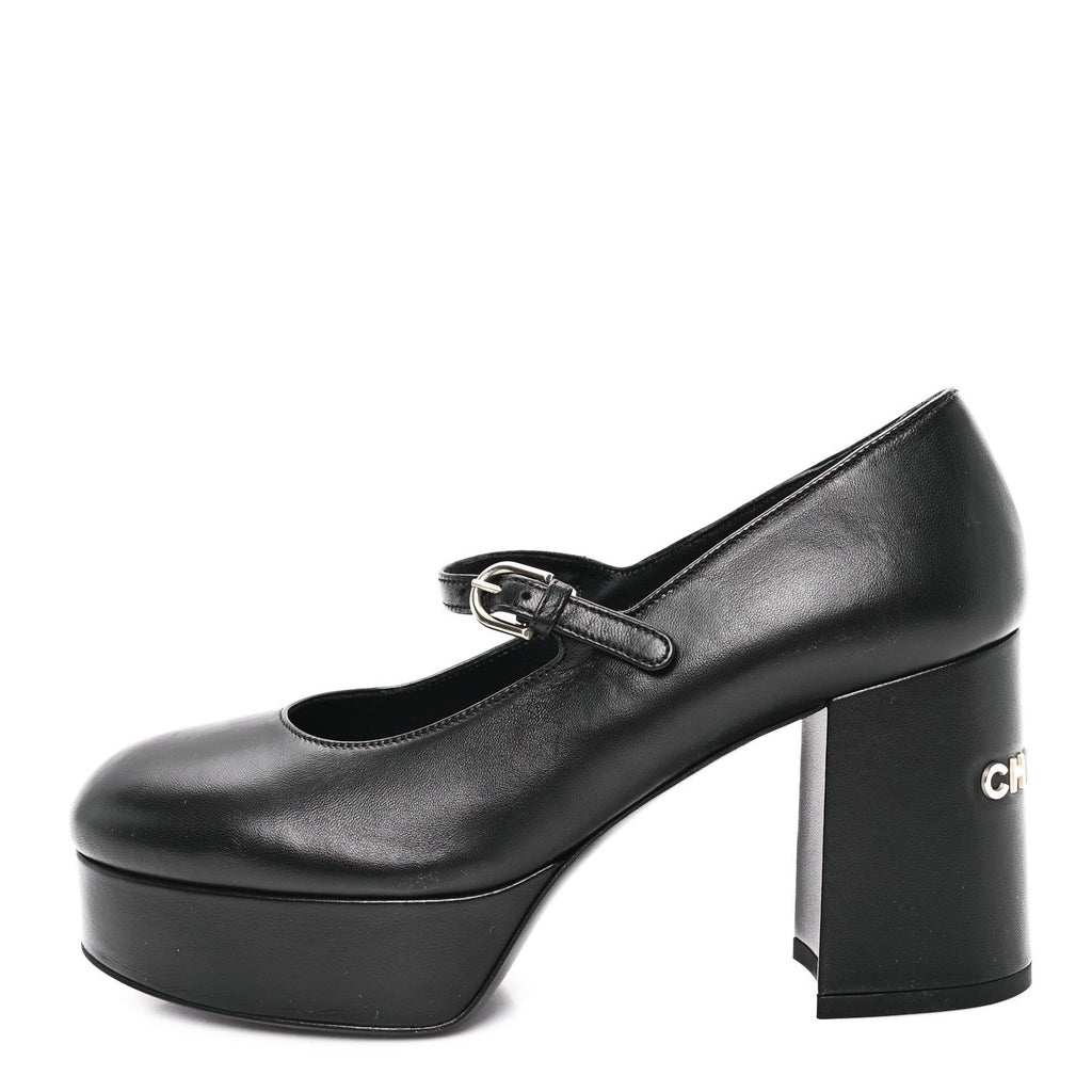 Lambskin Mary Jane Platform Pumps 36.5 Black