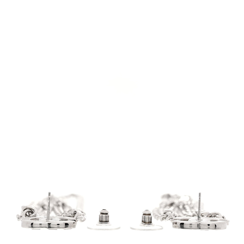 Crystal Baguette CC Chain Drop Earrings Silver
