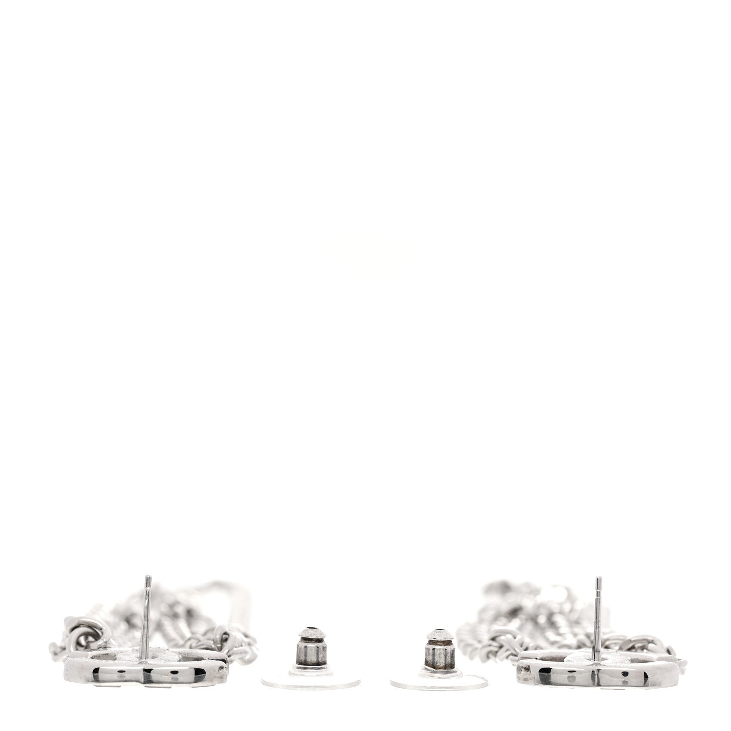 Crystal Baguette CC Chain Drop Earrings Silver
