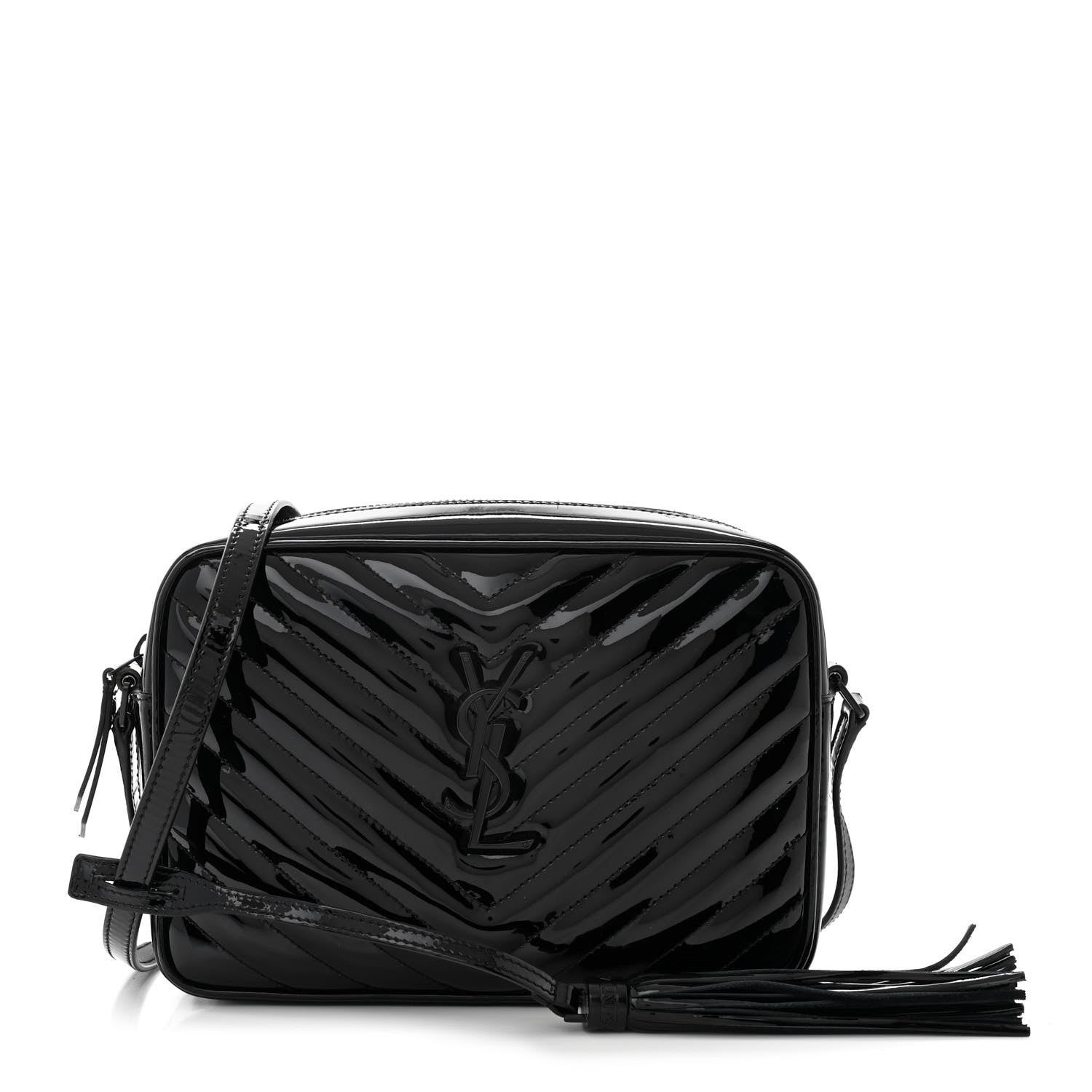 Patent Calfskin Matelasse Monogram Lou Camera Bag Black