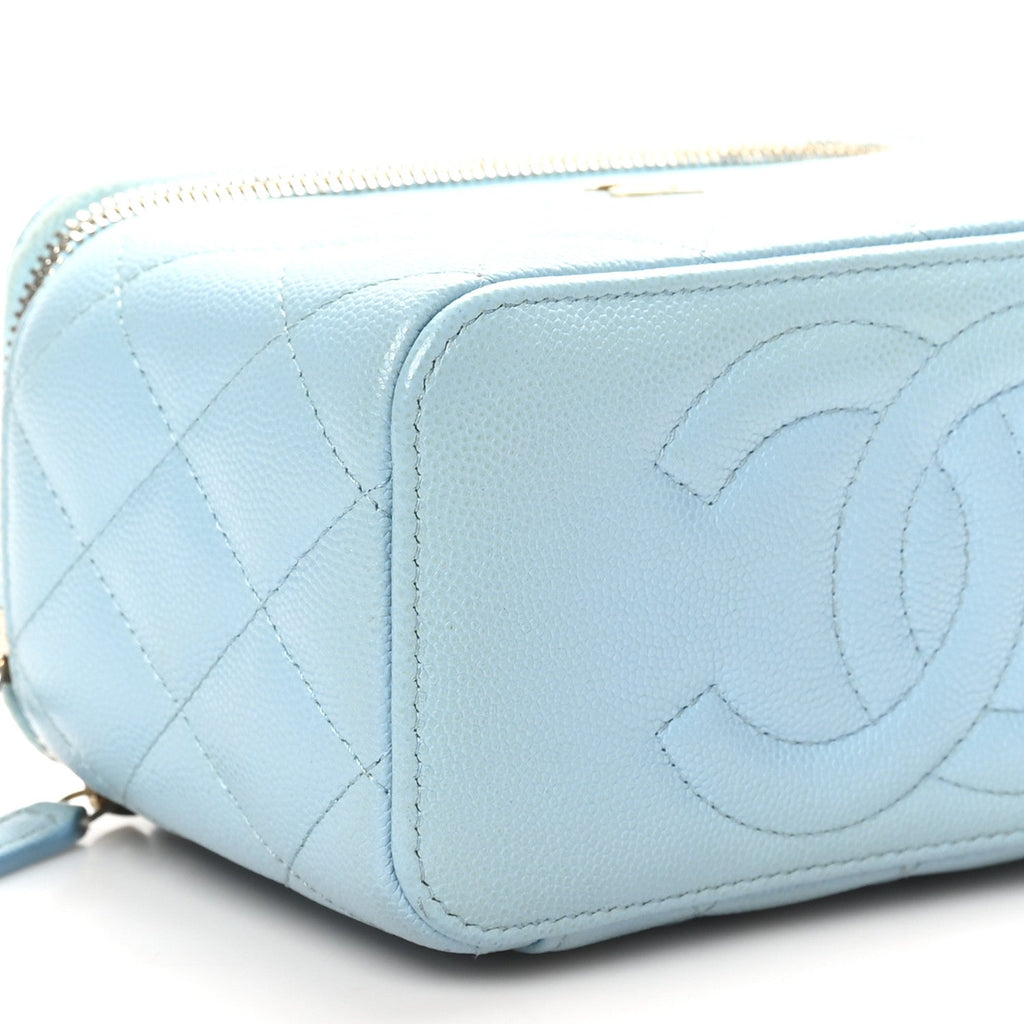 Caviar Quilted Small Tiny CC Vanity Case With Chain Light Blue