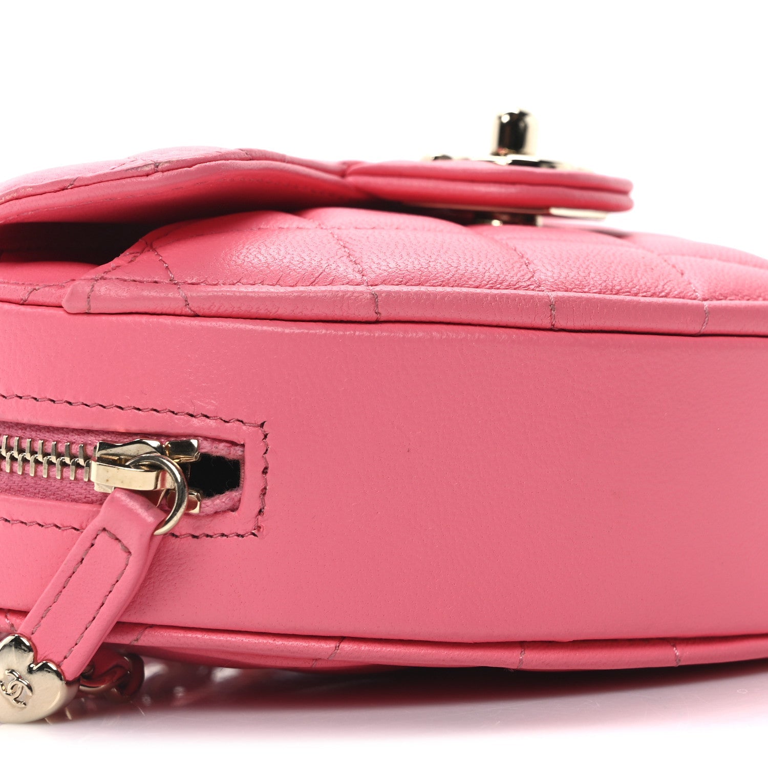 Lambskin Quilted CC In Love Heart Clutch With Chain Pink