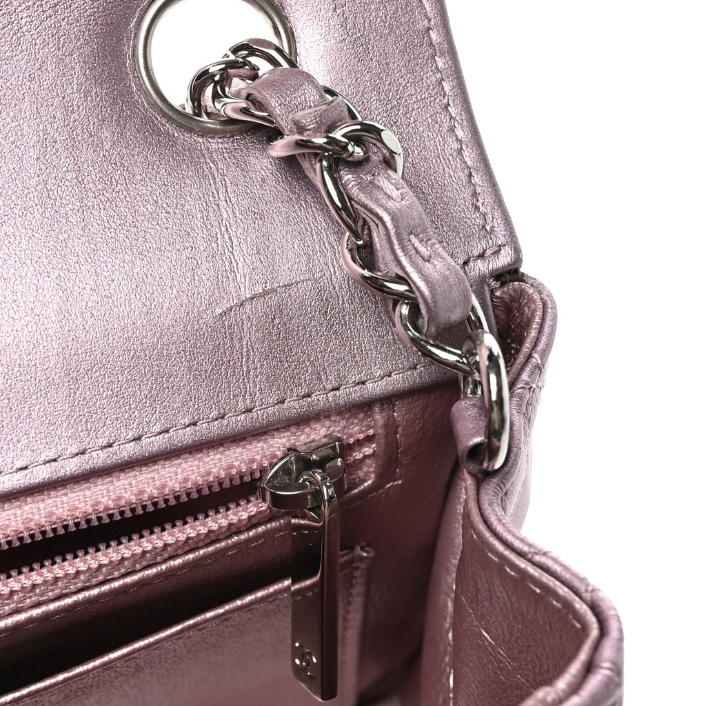 Metallic Calfskin Quilted Mini Rectangular Flap Pink
