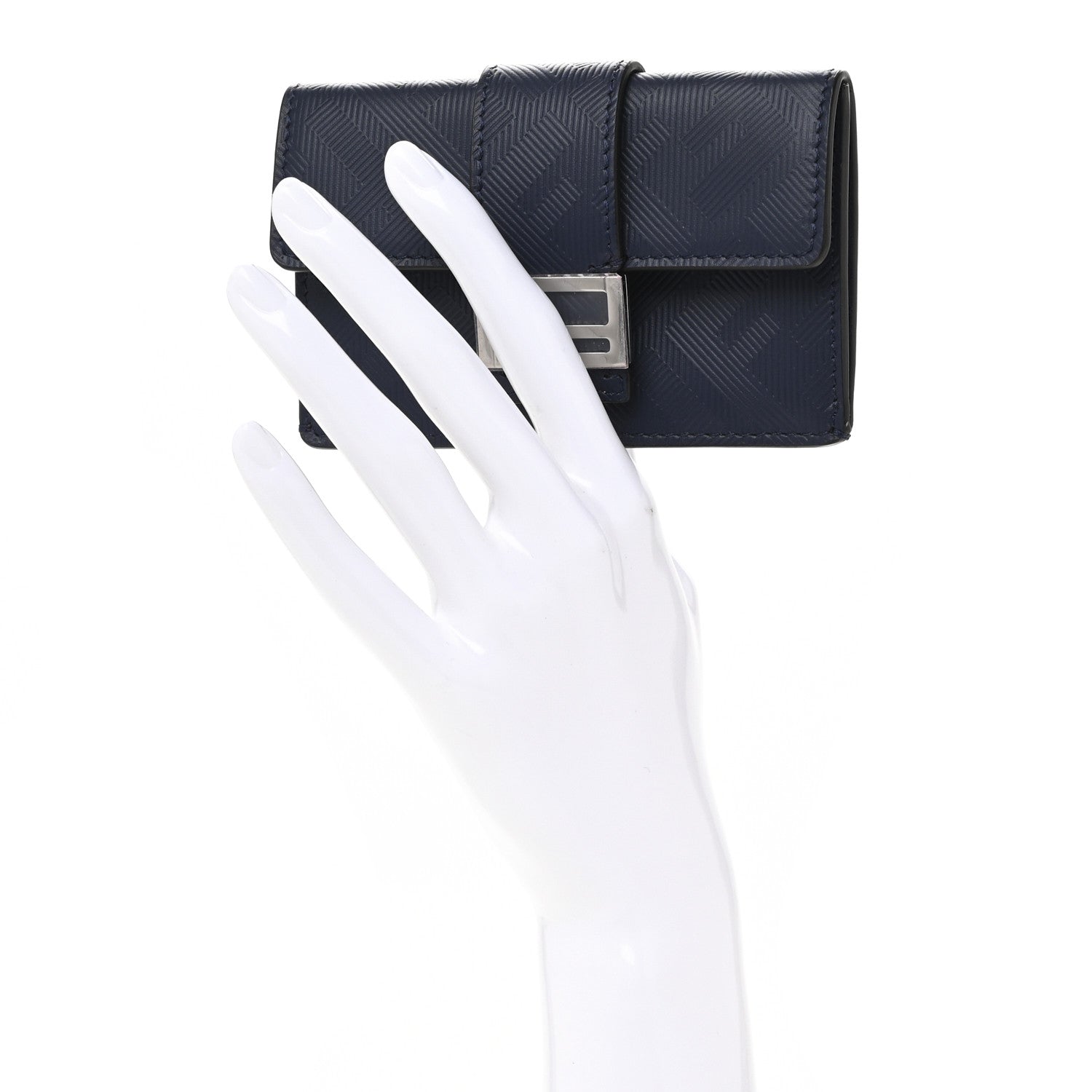 Calfskin FF Embossed Baguette  Case Blueberry