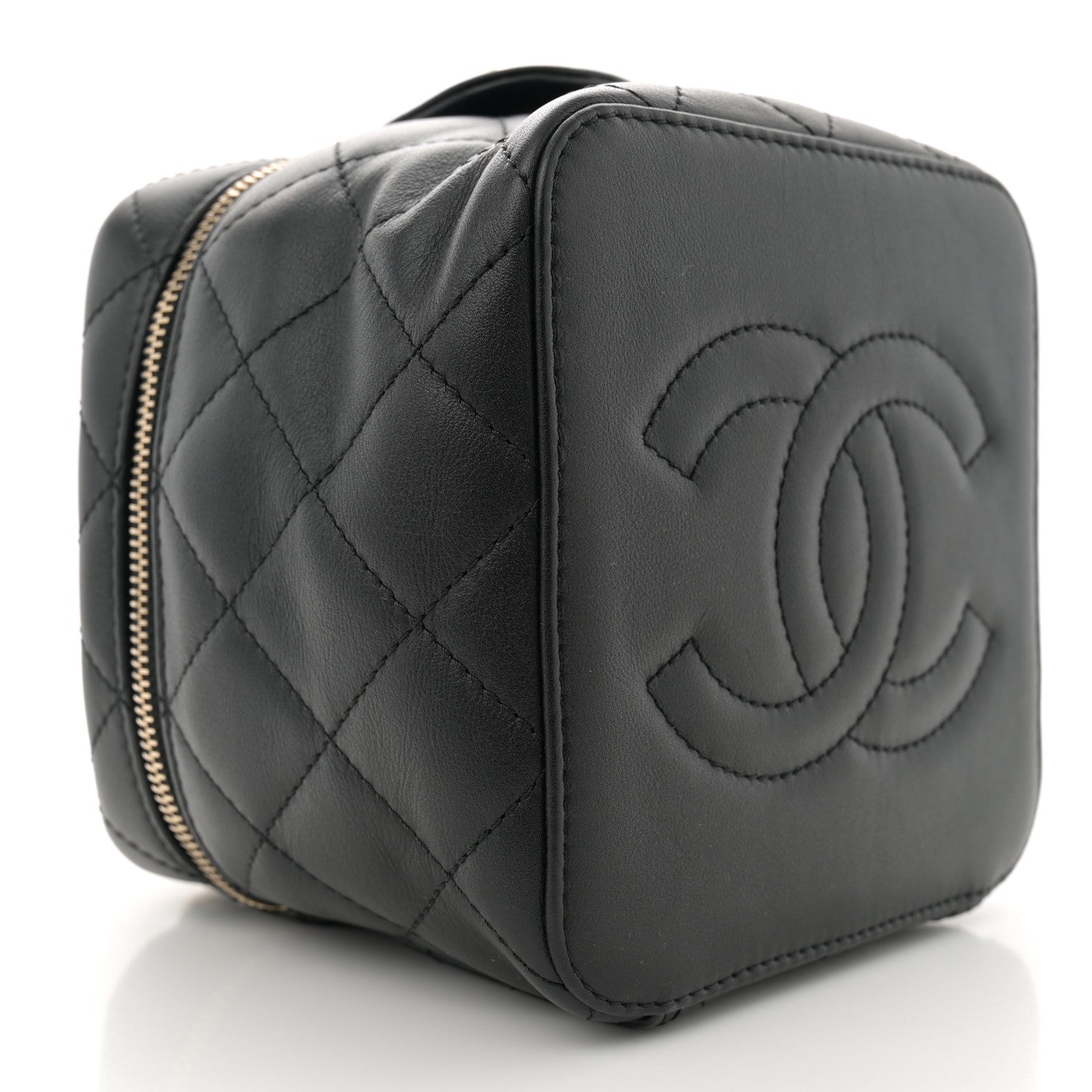 Calfskin Quilted Small Vanity Case With Chain Black