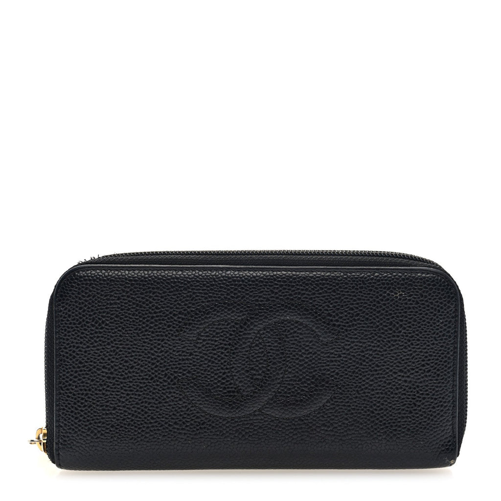 Caviar Large Timeless CC Zip Around Wallet Black