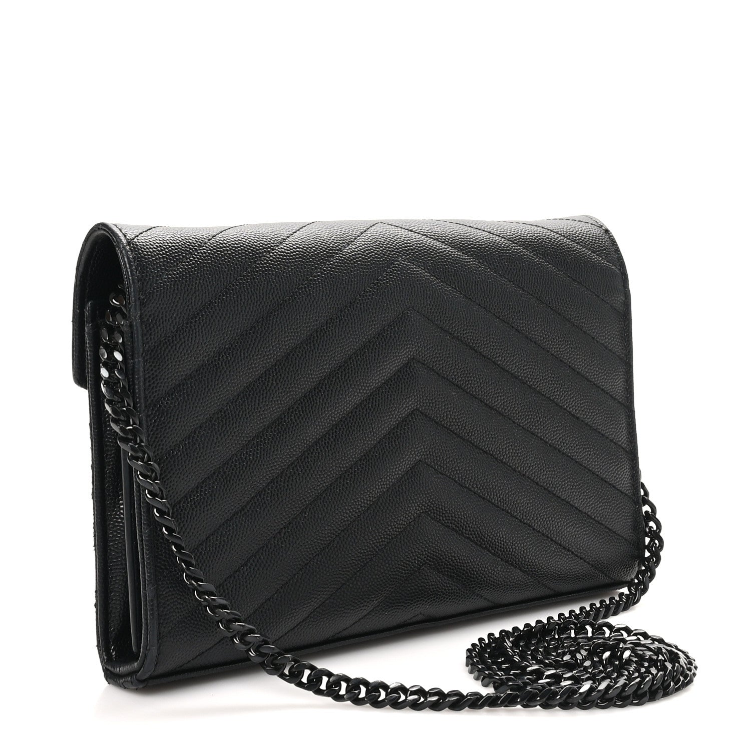 Grain De Poudre Matelasse Chevron Monogram Monochrome Chain Wallet Black