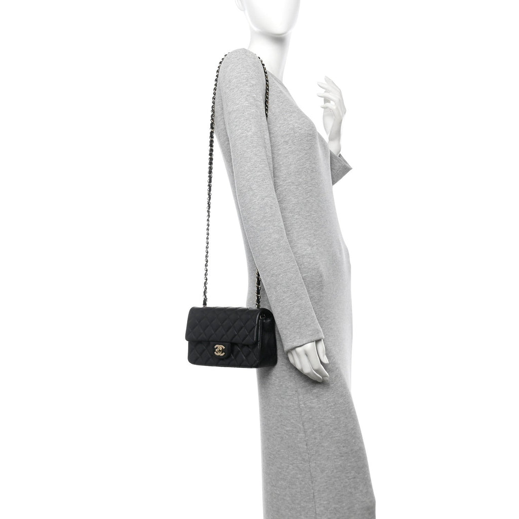 Lambskin Quilted Mini Rectangular Flap Black
