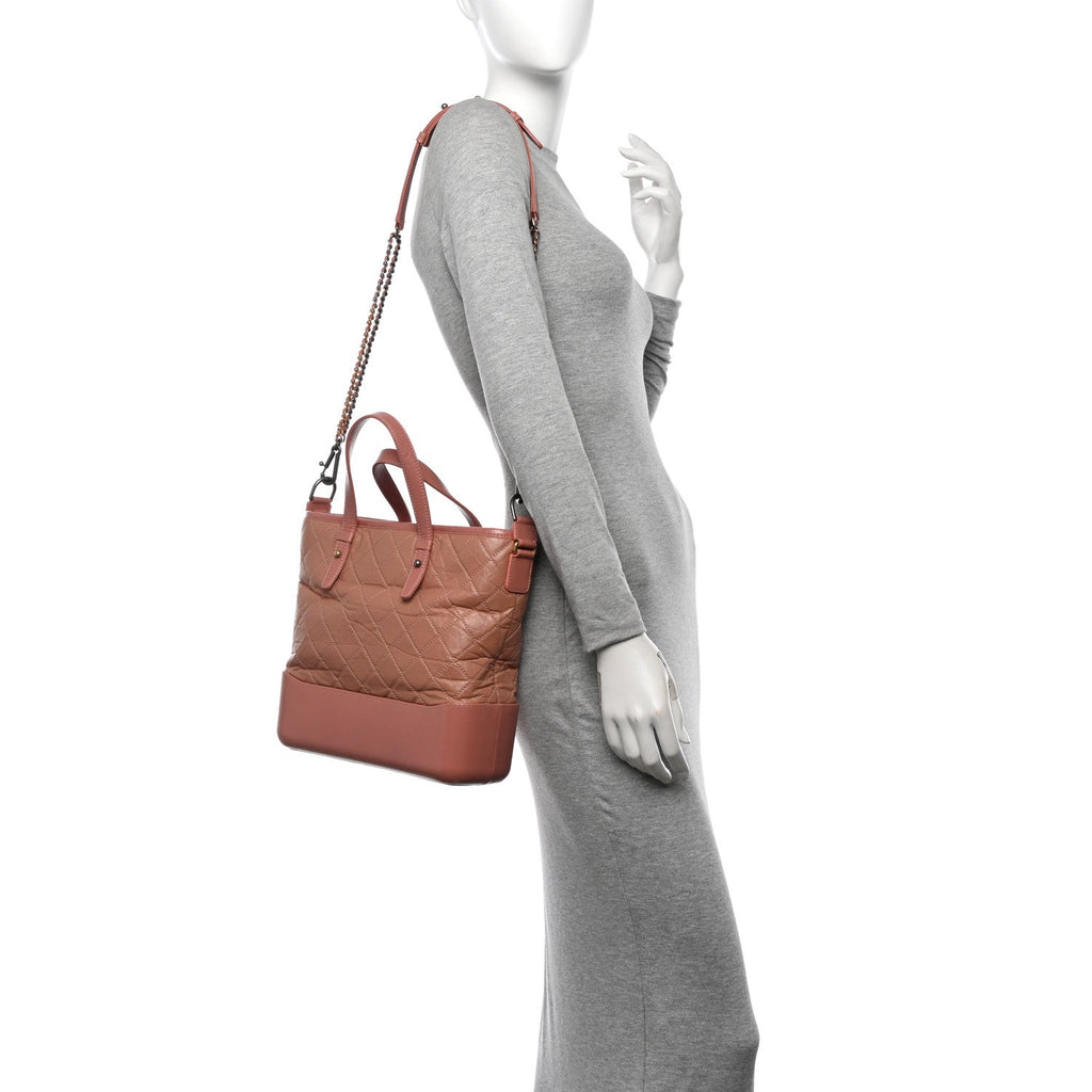 Aged Calfskin Quilted Medium Gabrielle Shopping Tote  Pink