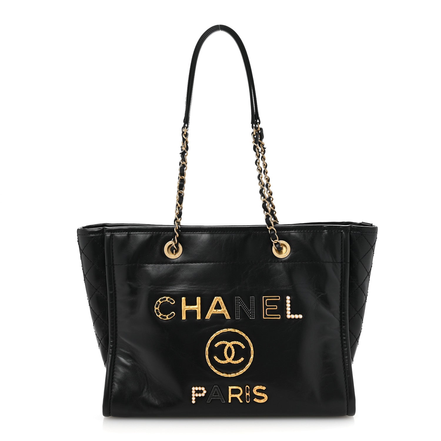 Aged Calfskin Small Charms Deauville Tote Black