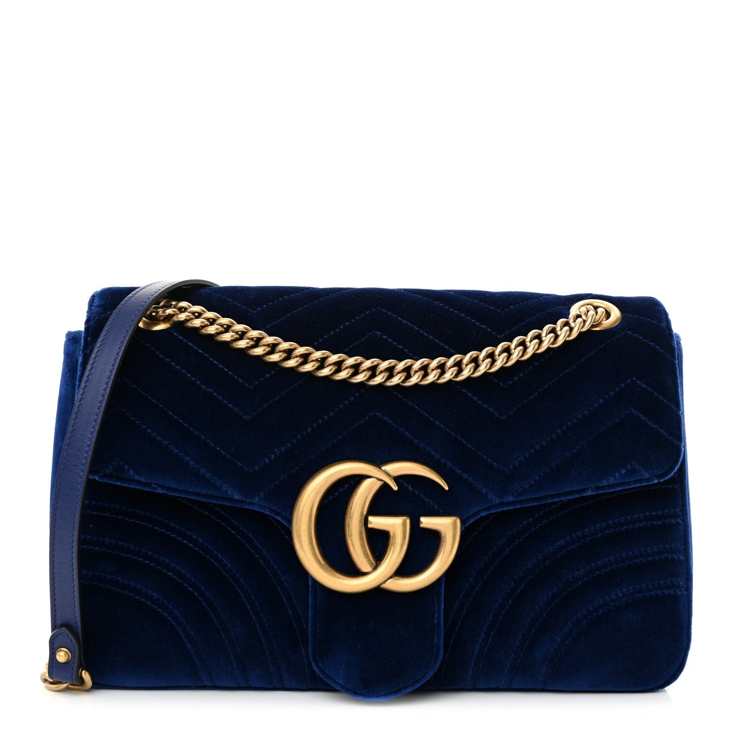Velvet Matelasse Medium GG Marmont Shoulder Bag Cobalt Blue