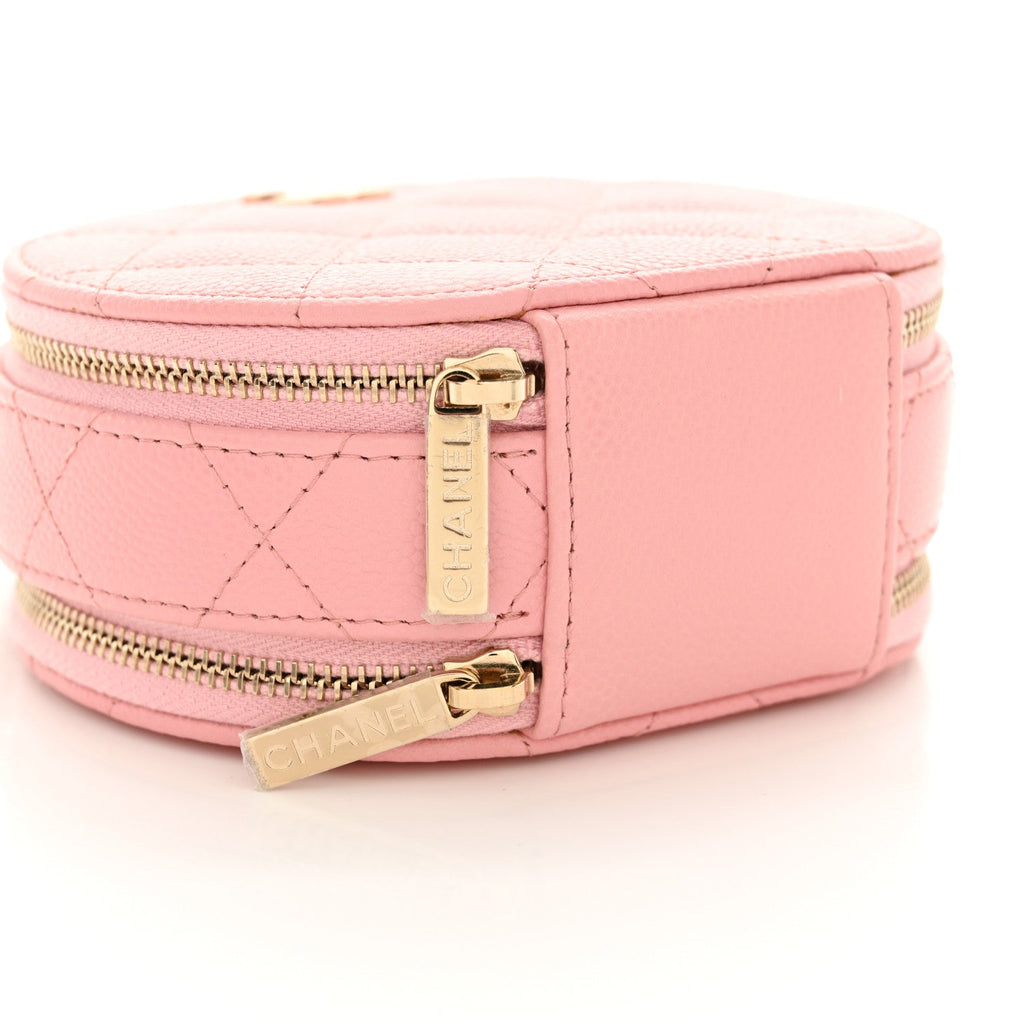 Caviar Quilted Round Handle With Care Vanity With Chain Pink
