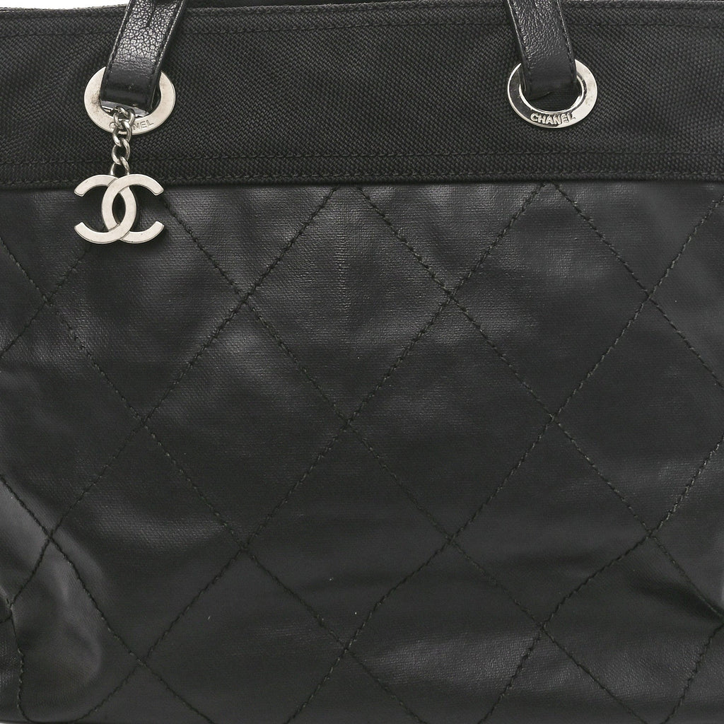 Coated Canvas Quilted Large Paris Biarritz Tote Black