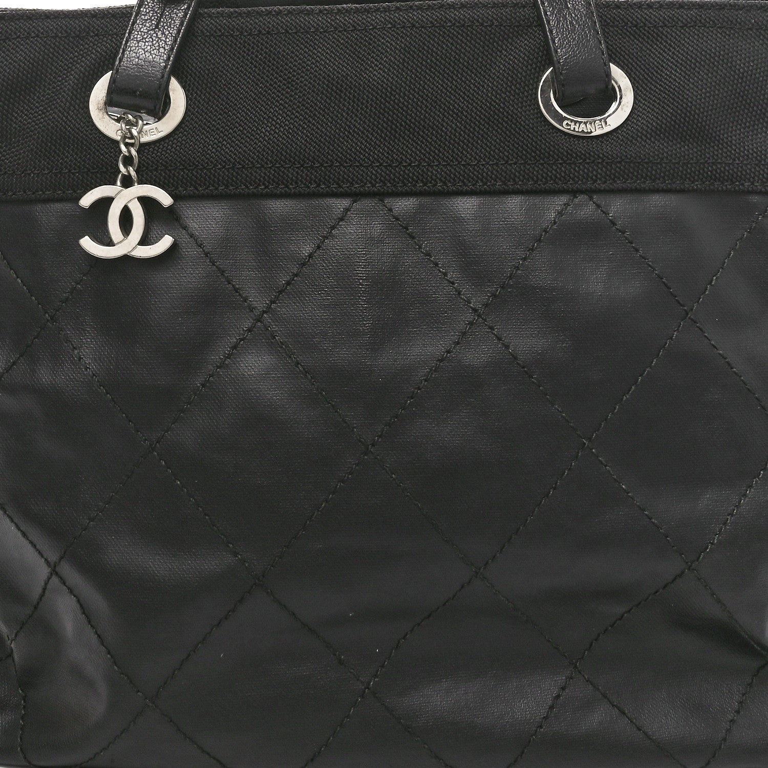 Coated Canvas Quilted Large Paris Biarritz Tote Black