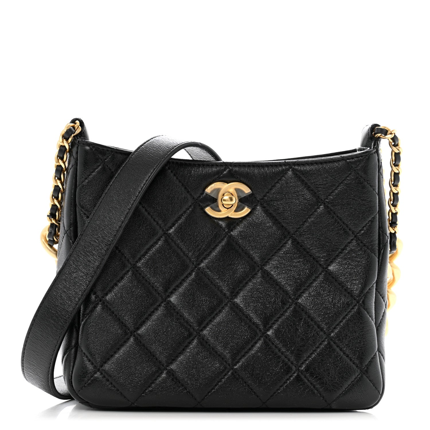 Lambskin Quilted Multi Chain Hobo Black