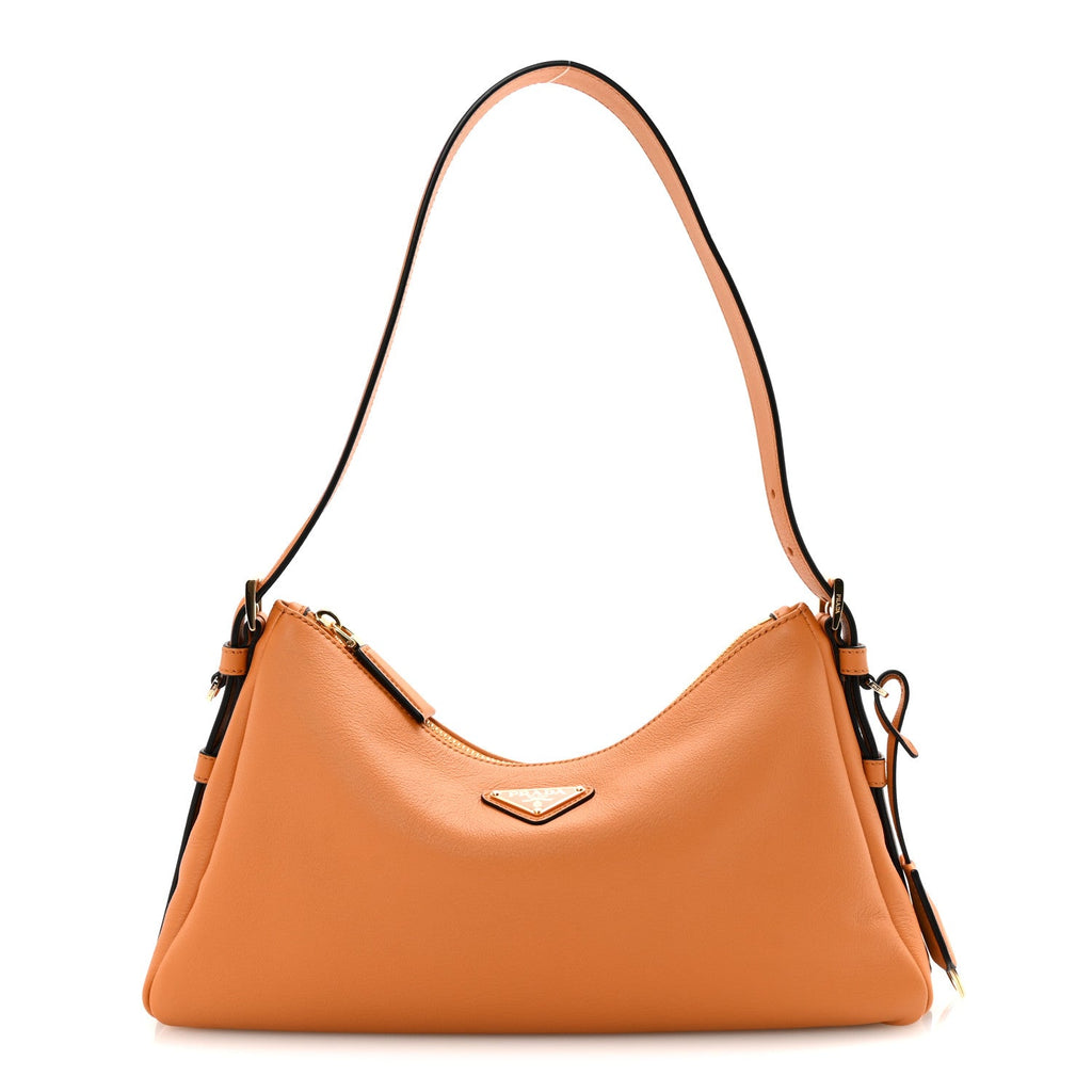 Soft Calfskin Medium Aimee Shoulder Bag Caramel