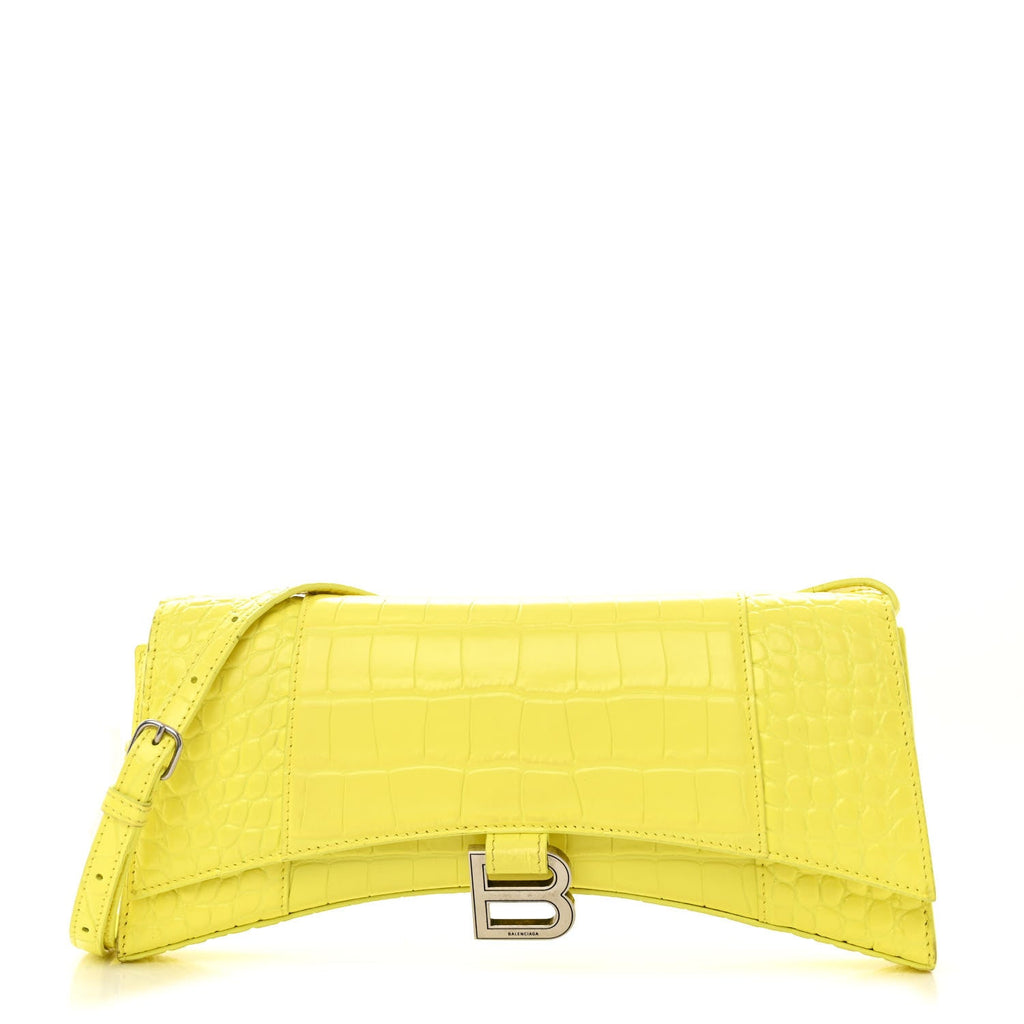 Shiny Calfskin Crocodile Embossed Hourglass Stretch Sling Shoulder Bag Yellow